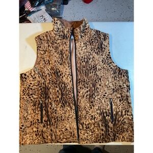 Alison Daley Women's 20W Leopard Print Quilted Padded Vest Sleeveless Jacket